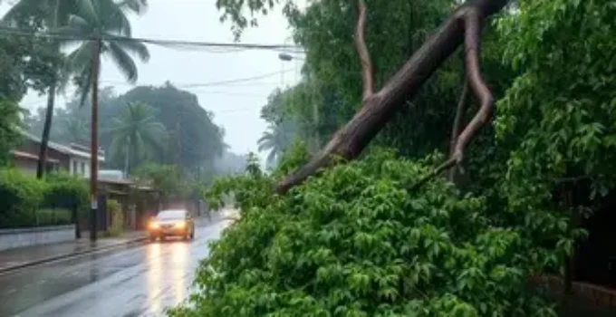 árvore cai durante chuva intensa